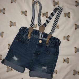 Denim overall shorts